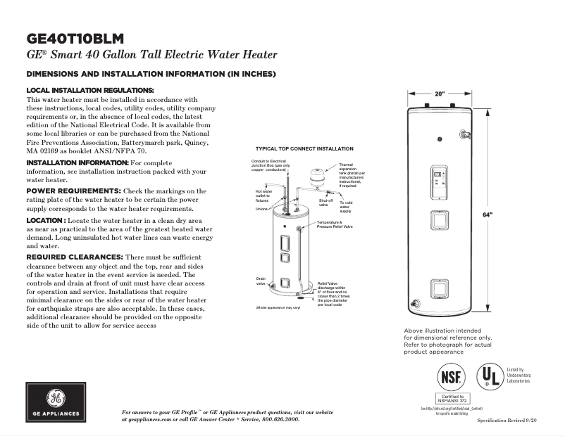 Page n°1 - Fiche technique GE GE40T10BLM