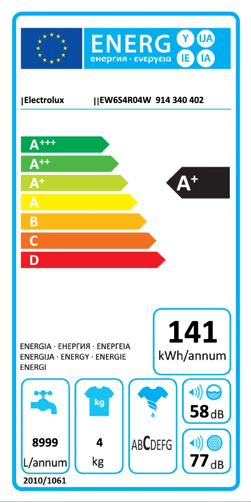Página 1 del manual Etiqueta energética Electrolux EW6S4R04W