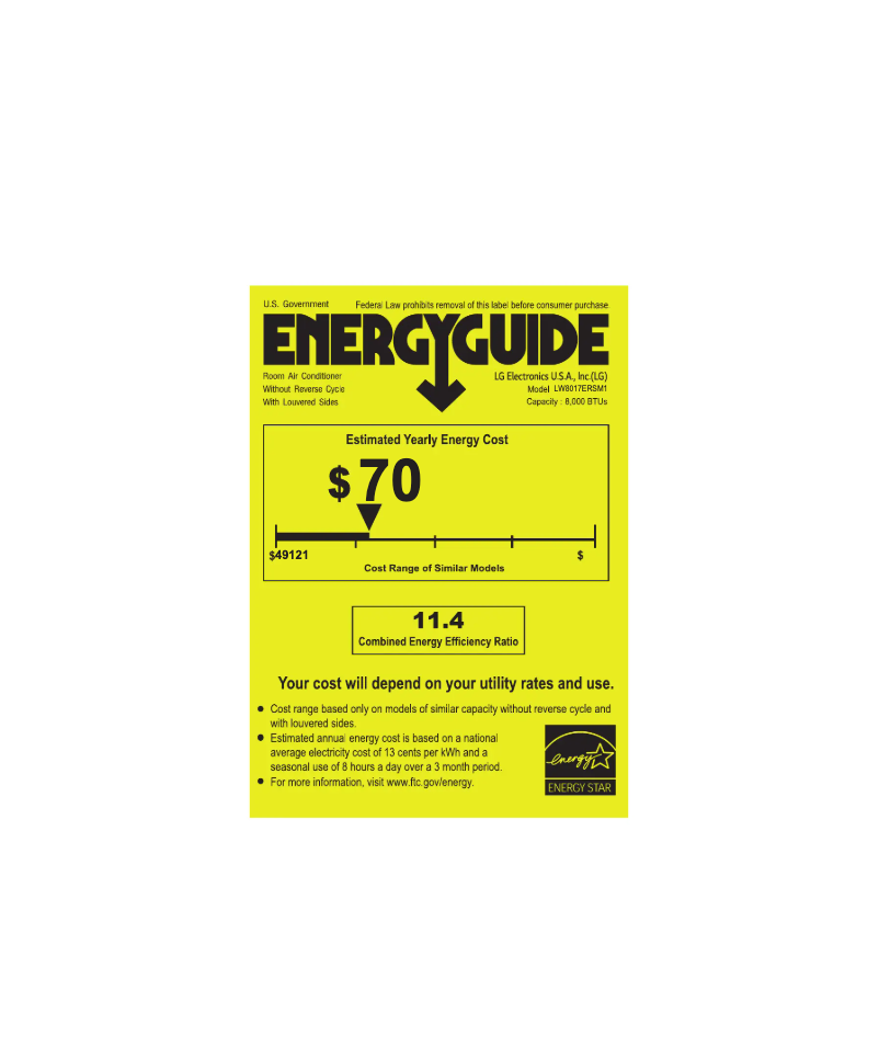 Page 1 de la notice Label énergétique LG LW8017ERSM1