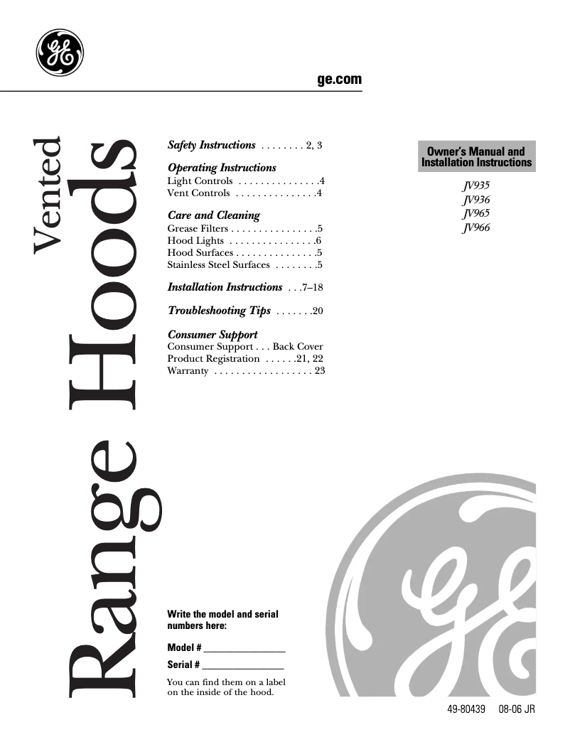 Page n°1 - Guide d'installation GE Profile JV965DWW