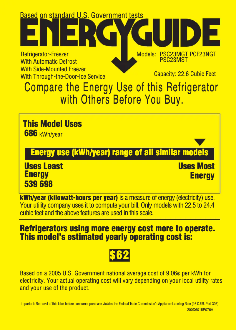Page 1 of the manual Energy Label GE PSC23MSTSS
