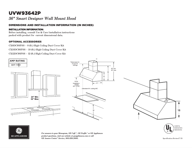 Page 1 de la notice Fiche technique GE UVW93642PSS