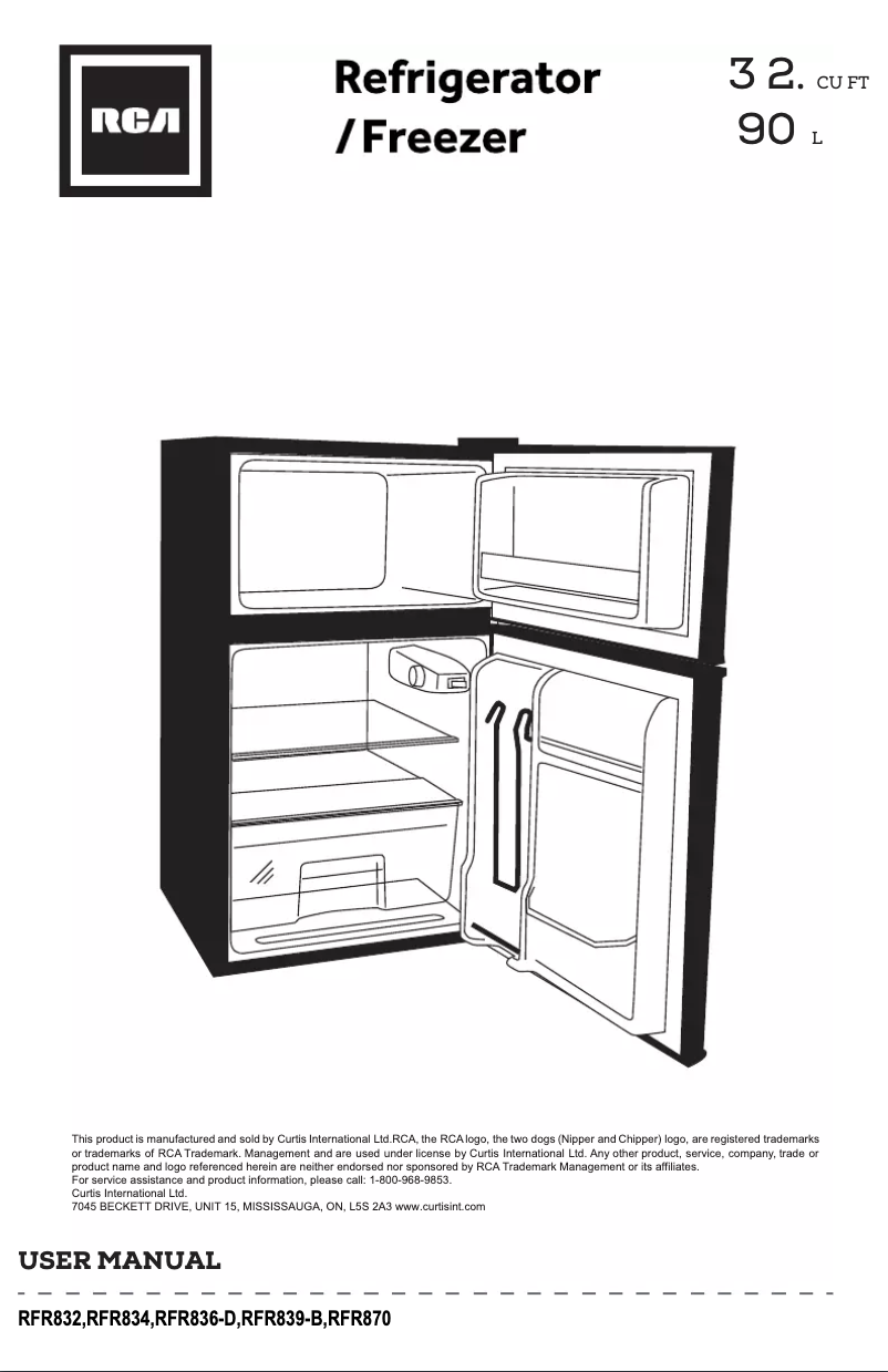 Page 1 de la notice Manuel utilisateur Curtis RFR834