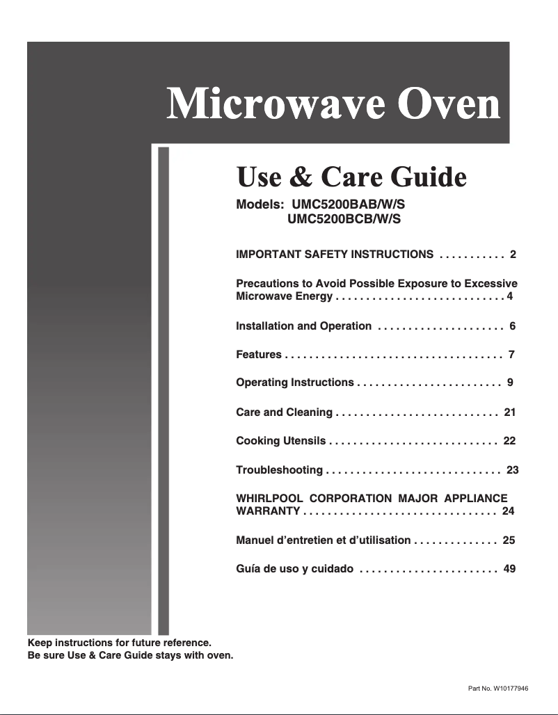 Página 1 del manual Manual de usuario Amana UMC5200