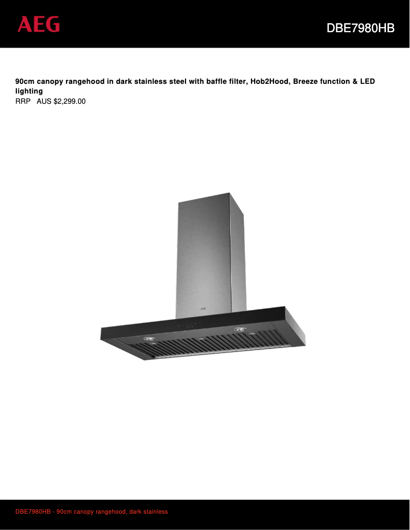 Page 1 de la notice Fiche technique AEG DBE7980HB