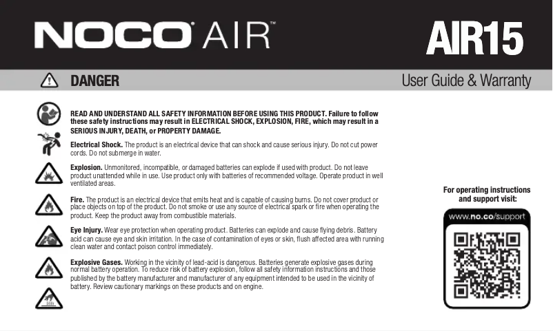 Page 1 de la notice Manuel utilisateur NOCO AIR15