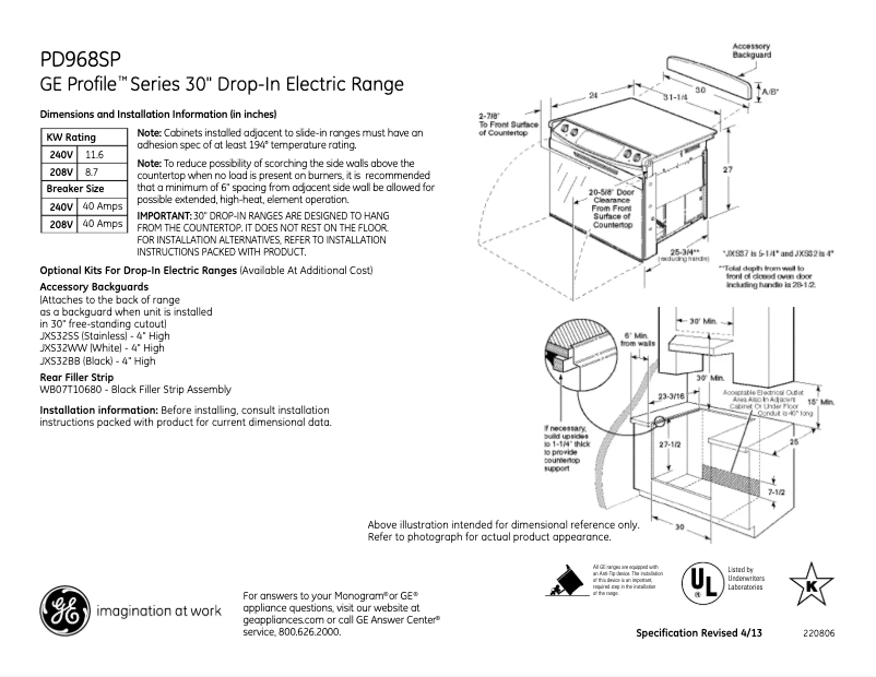 Página 1 del manual Ficha técnica GE Profile PD968SPSS