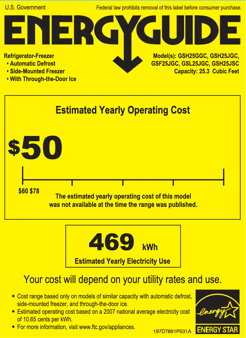 Page 1 of the manual Energy Label GE GSF25JGCBB