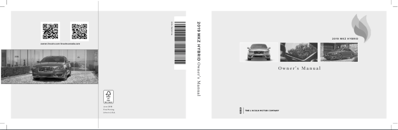 Page 1 de la notice Manuel utilisateur Lincoln MKZ Hybrid (2019)