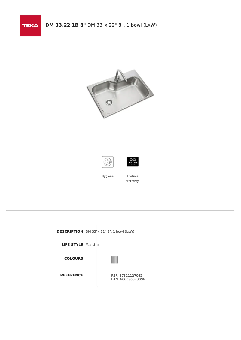 Page 1 de la notice Fiche technique Teka DM 33.22 1B 8