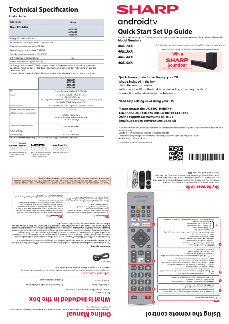 Page n°1 - Guide de démarrage rapide Sharp 40BL3KA