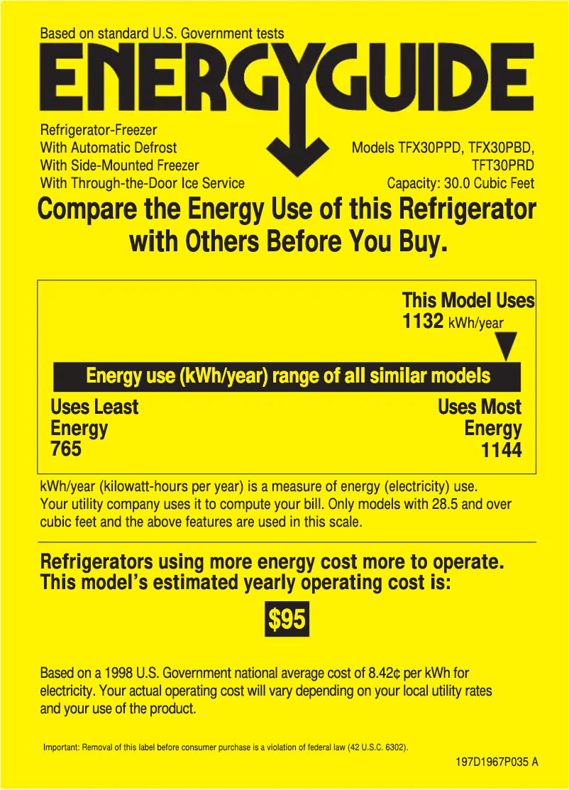 Page n°1 - Label énergétique GE Profile TFT30PRDWW