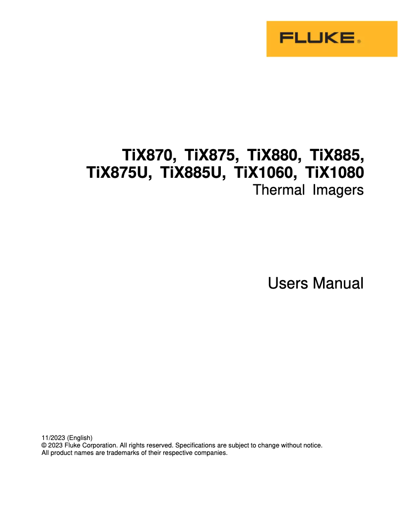 Page 1 de la notice Manuel utilisateur Fluke TiX875