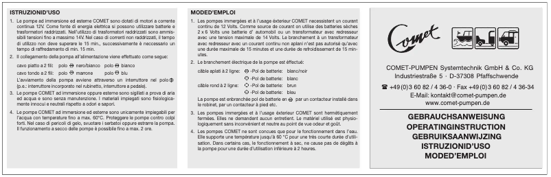 Page 1 de la notice Manuel utilisateur Comet Ocean-Plus 12V