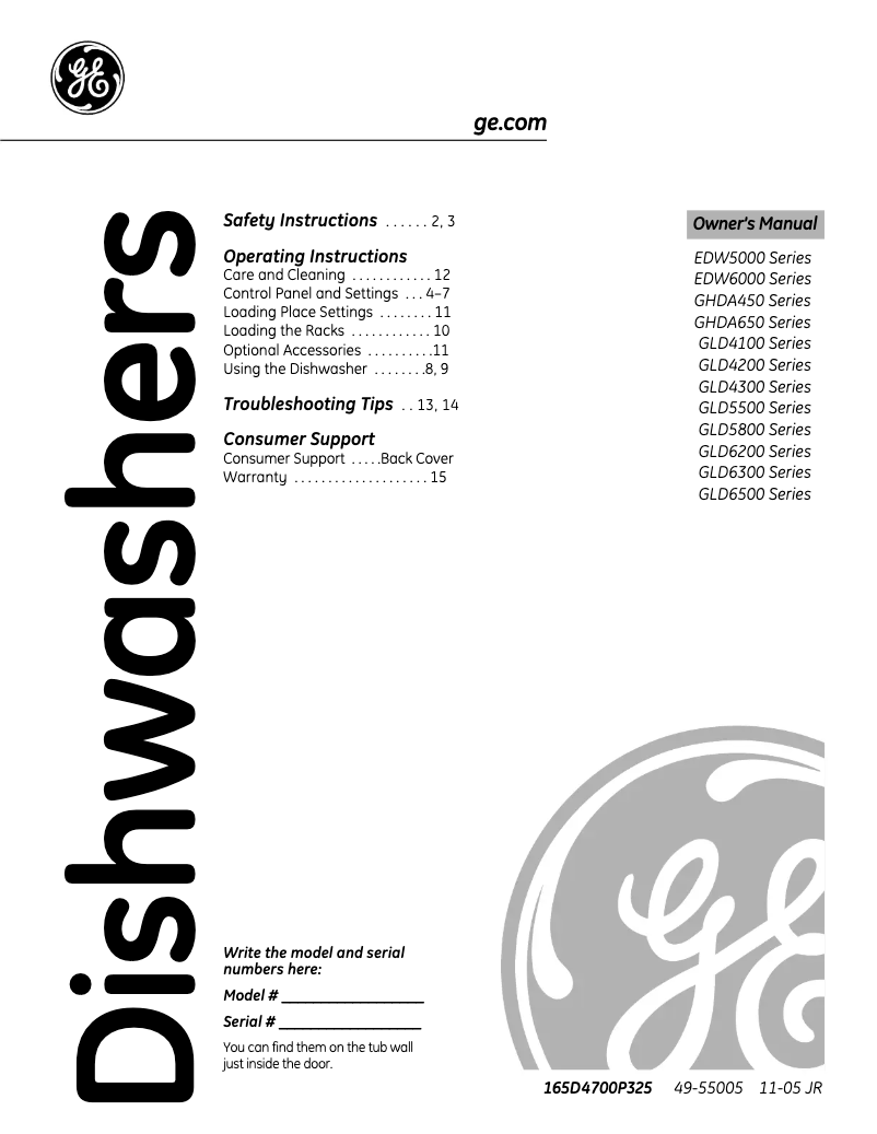 Page 1 de la notice Manuel d'utilisation et d'entretien GE GLD4200MBB