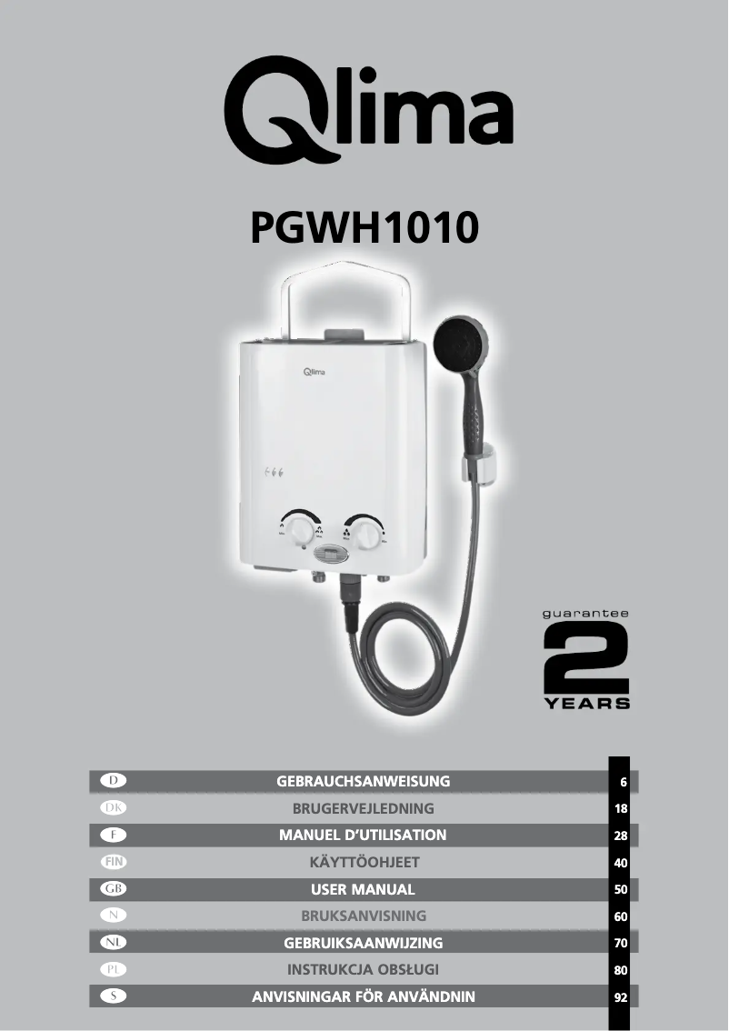 Página 1 del manual Manual de usuario Qlima PGHW1010