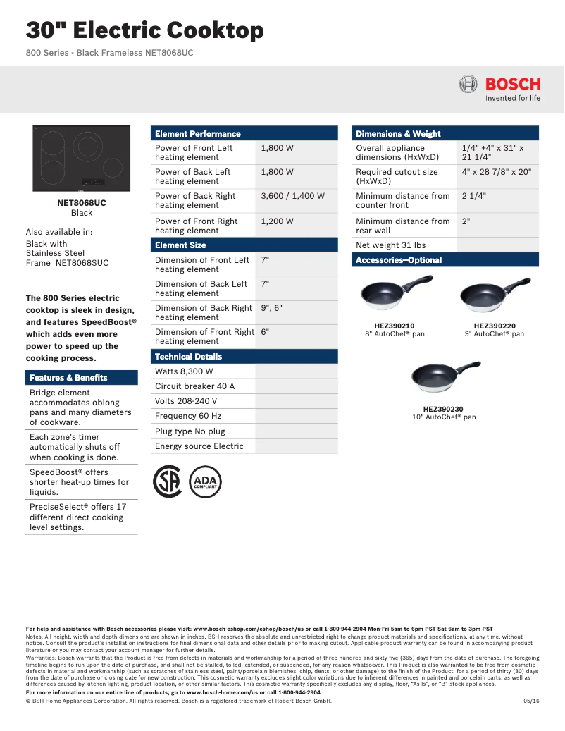 Page 1 of the manual Technical Sheet Bosch NET8068UC