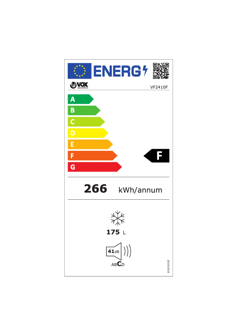Página 1 del manual Etiqueta energética VOX VF 2410 F