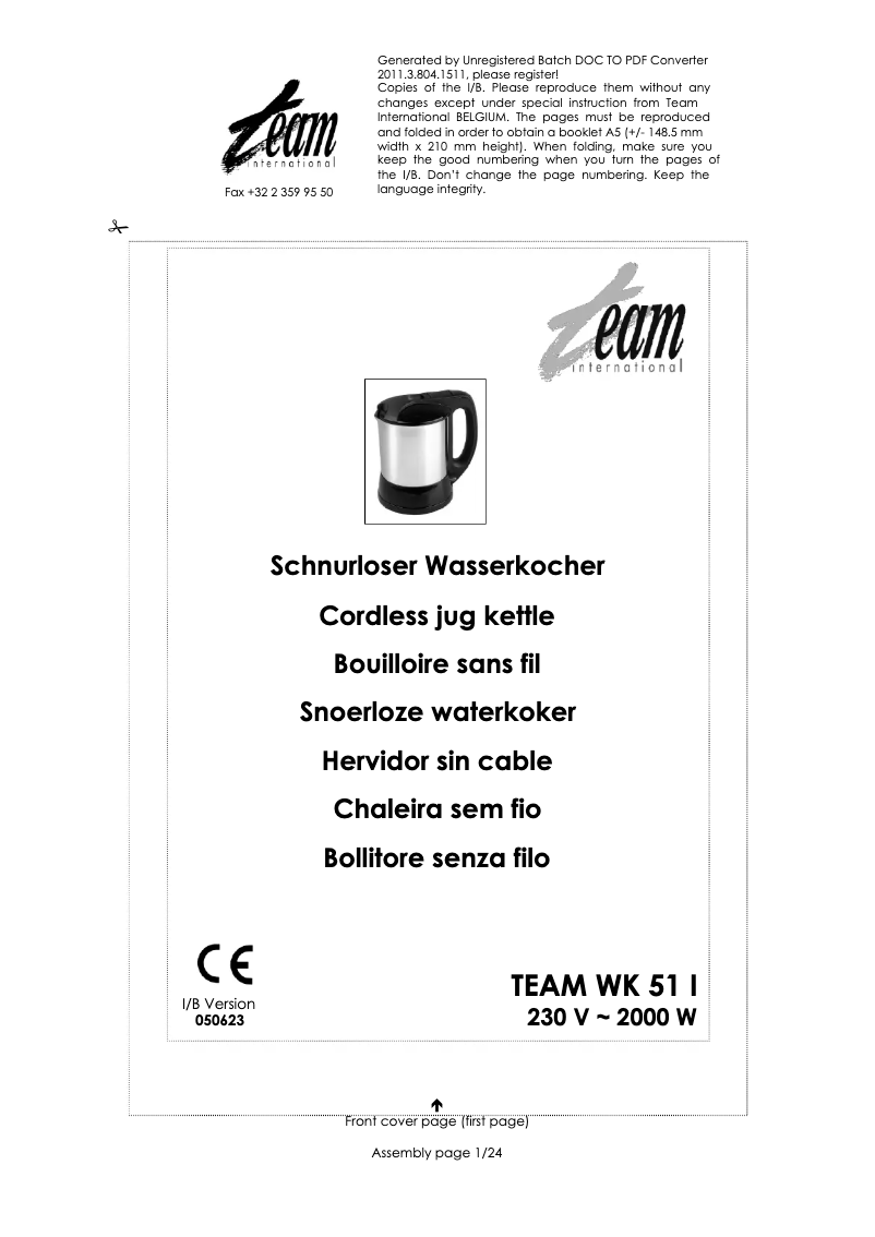 Page 1 de la notice Manuel utilisateur Team WK 51