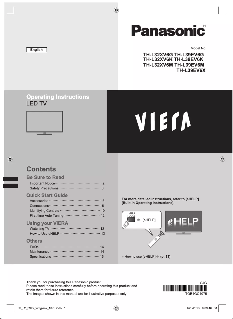 Page 1 de la notice Manuel utilisateur Panasonic TH-L32XV6M