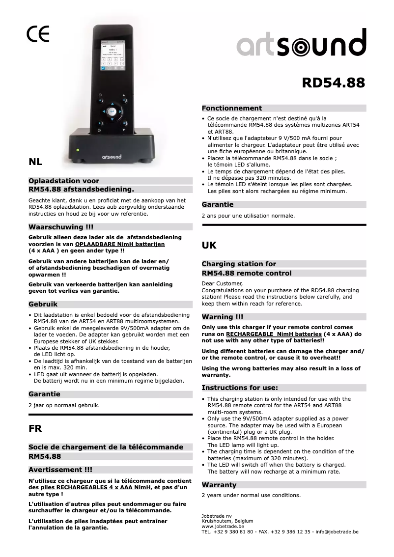 Page 1 de la notice Manuel utilisateur Artsound RM54.88