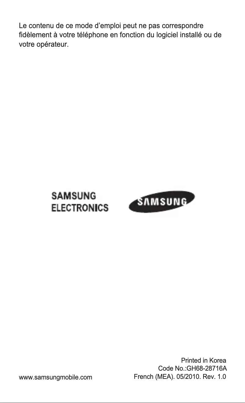 Page 1 de la notice Manuel utilisateur Samsung GT-E2121