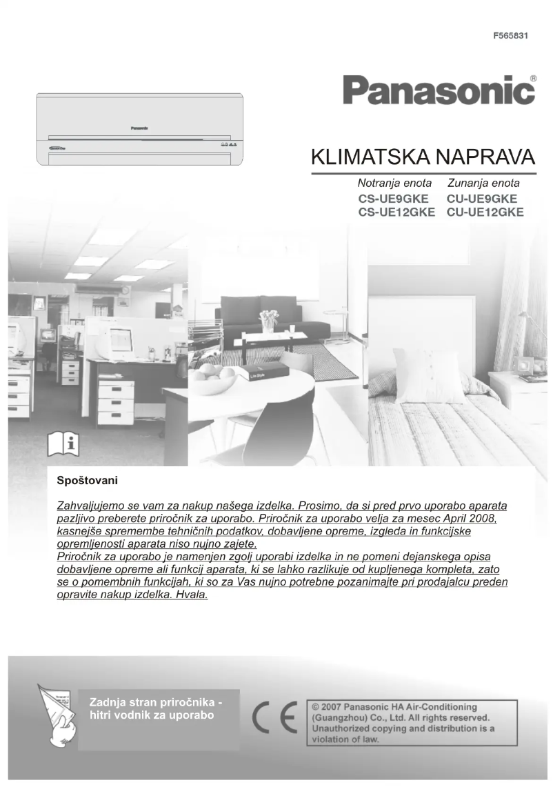 Page 1 de la notice Manuel utilisateur Panasonic CU-UE9GKE