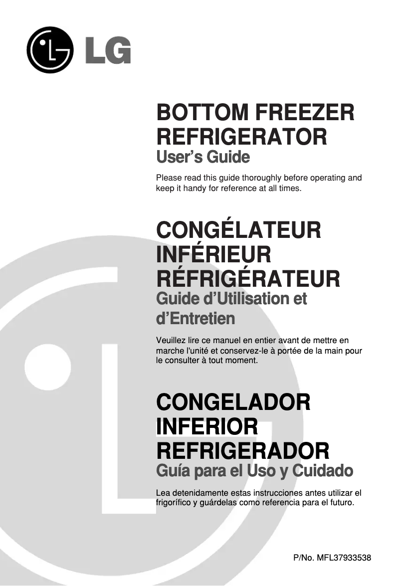 Page 1 de la notice Manuel utilisateur LG GR-B258USAH