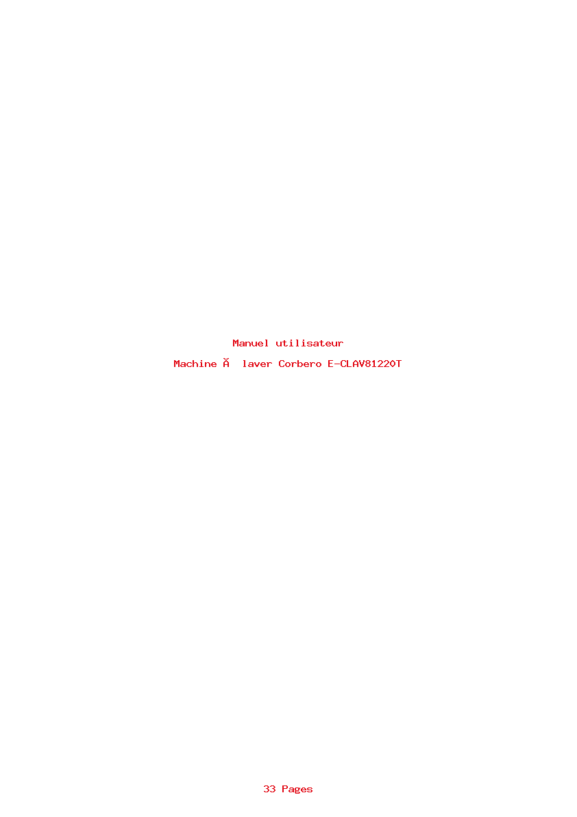 Page 1 de la notice Manuel utilisateur Corbero E-CLAV81220T