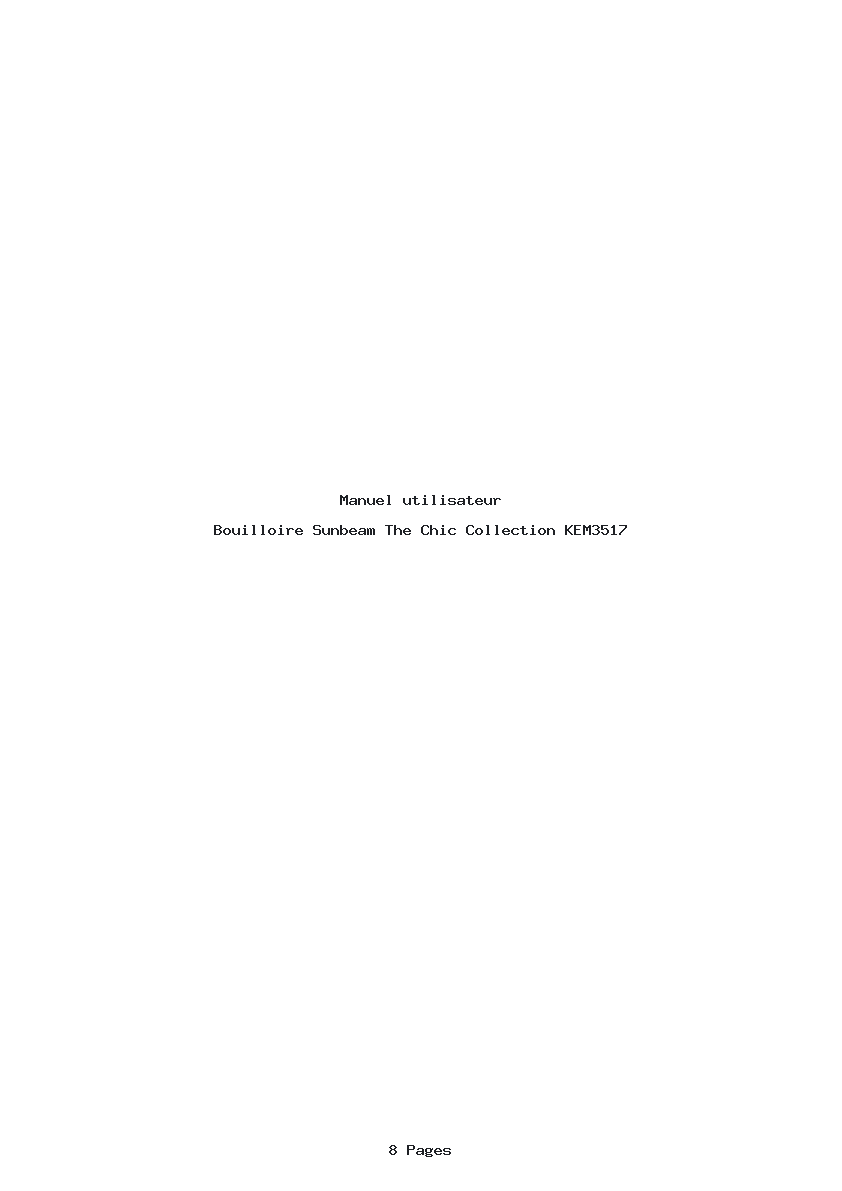 Page 1 de la notice Manuel utilisateur Sunbeam The Chic Collection KEM3517