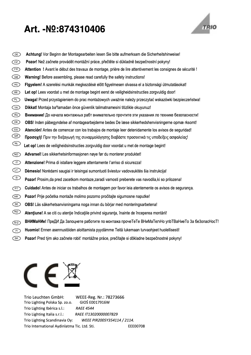 Page 1 de la notice Manuel utilisateur Trio Lighting Corland