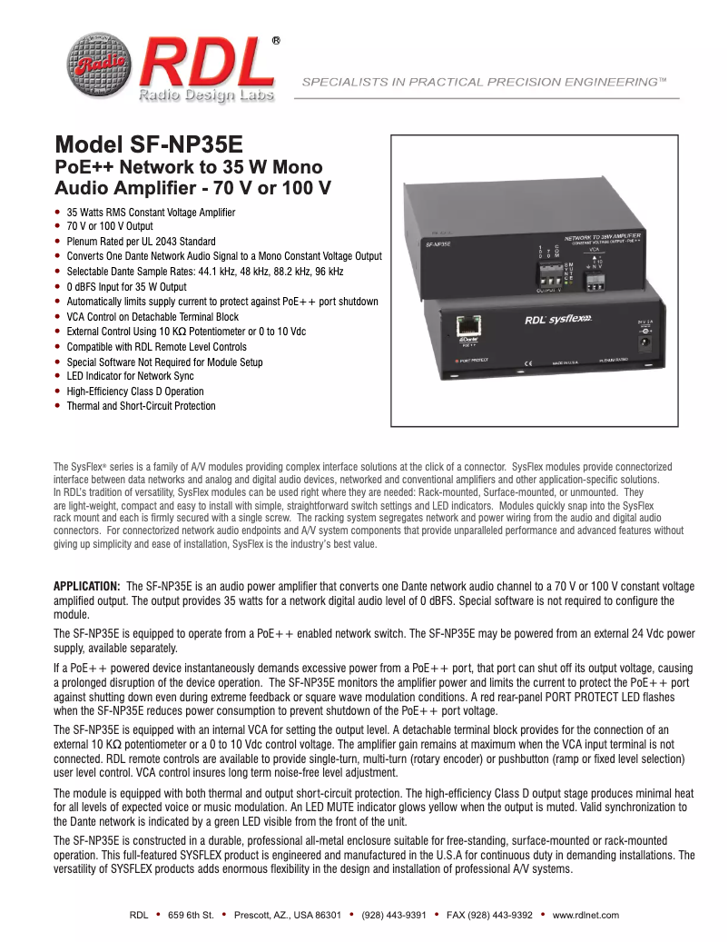 Page 1 of the manual User Manual RDL SF-NP35E