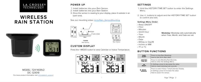 Página 1 del manual Guía de inicio rápido La Crosse Technology 724-1409V2