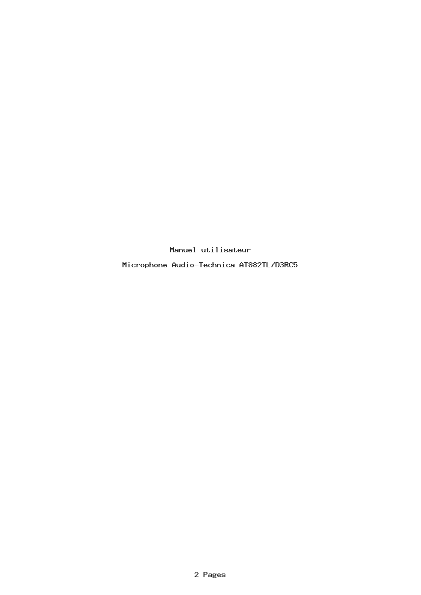 Page 1 de la notice Manuel utilisateur Audio-Technica AT882TL/D3RC5