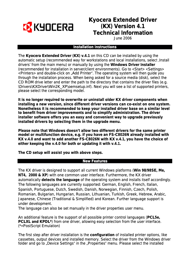 Page 1 de la notice Fiche technique Kyocera KM-4035