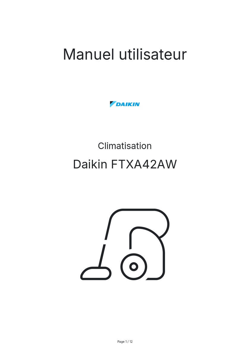 Image de la première page du manuel de l'appareil FTXA42AW