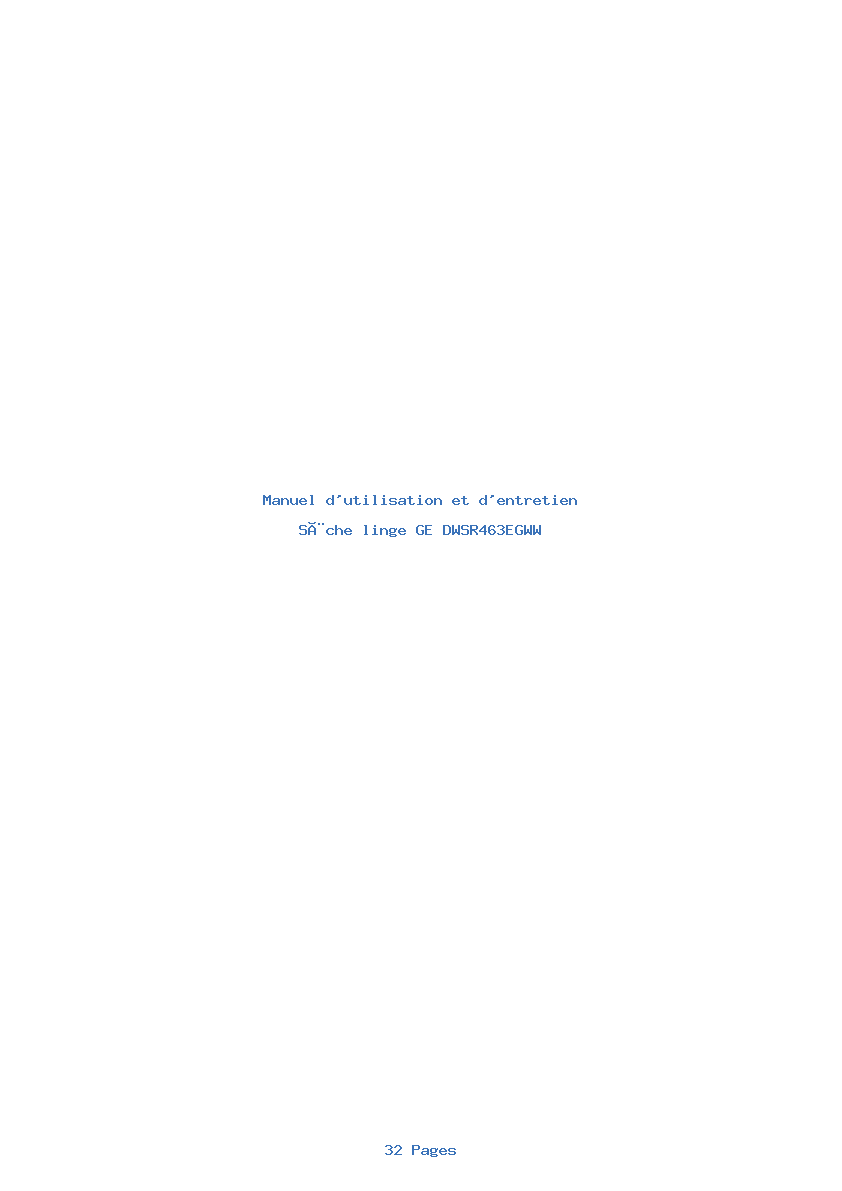 Page 1 de la notice Manuel d'utilisation et d'entretien GE DWSR463EGWW