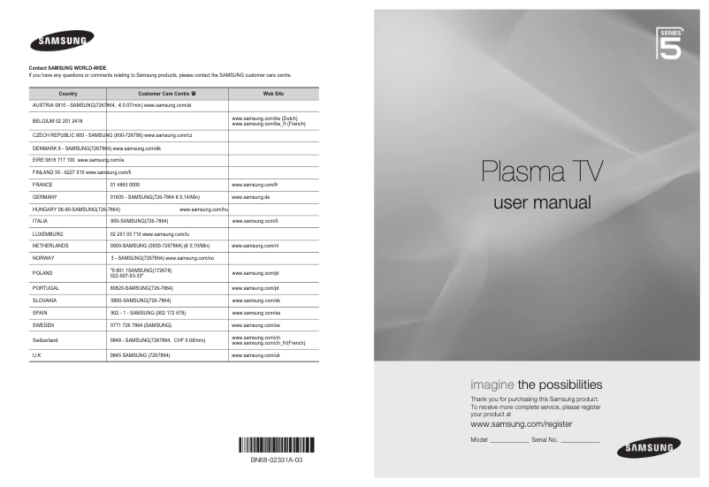 Página 1 del manual Manual de usuario Samsung PS50B551T3P