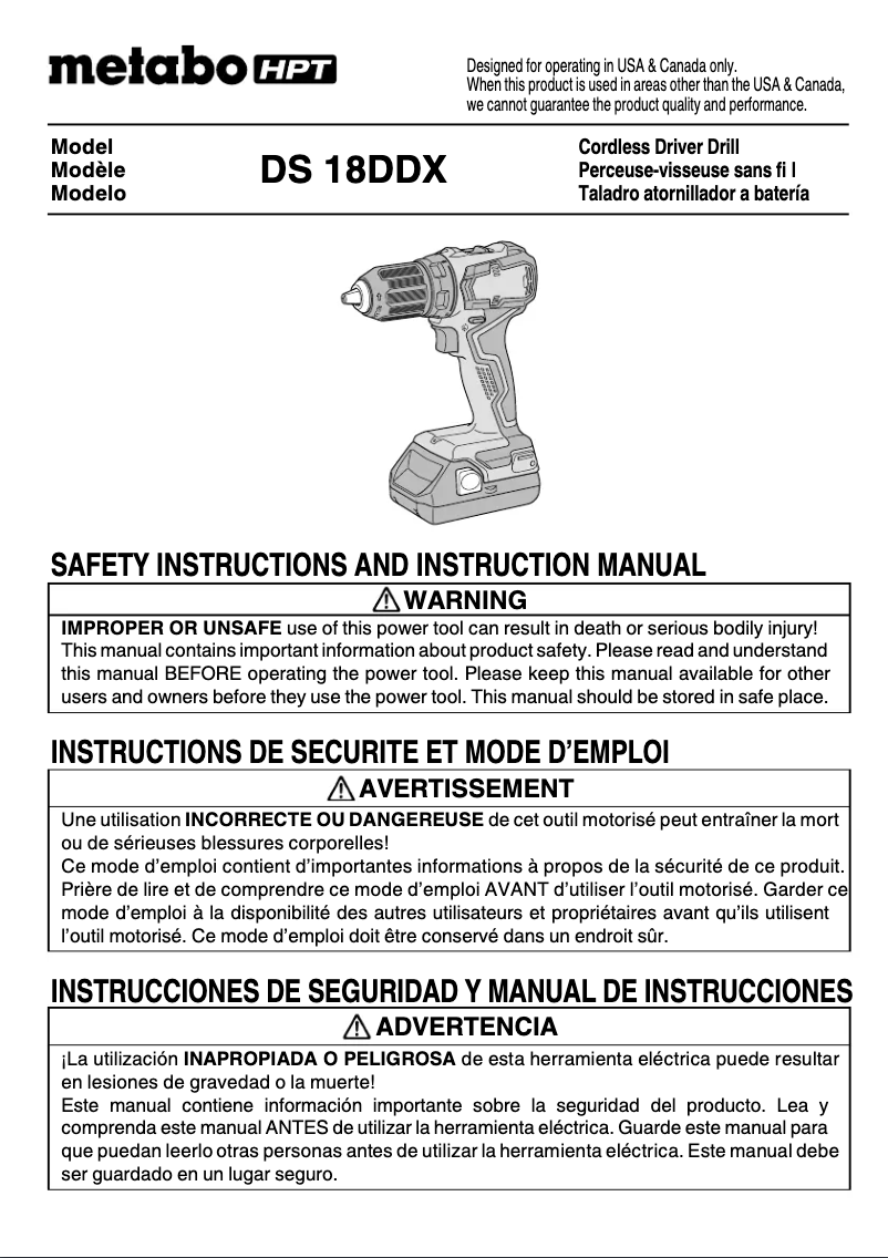 Page 1 de la notice Manuel utilisateur HiKOKI DS 18DDX