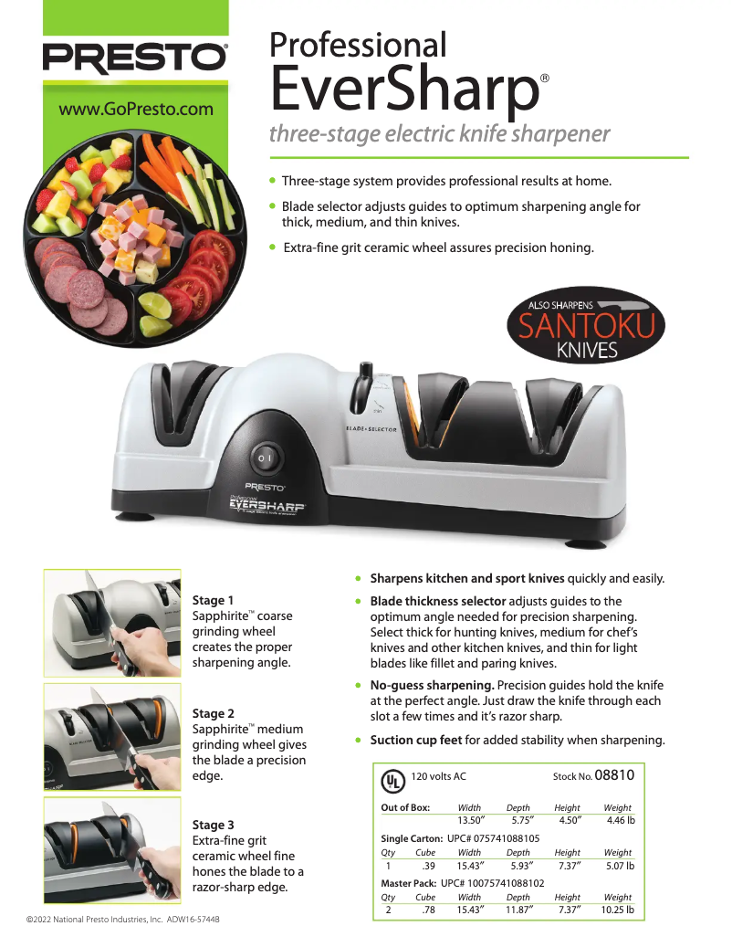 Page 1 de la notice Fiche technique Presto EverSharp Profesional 08810