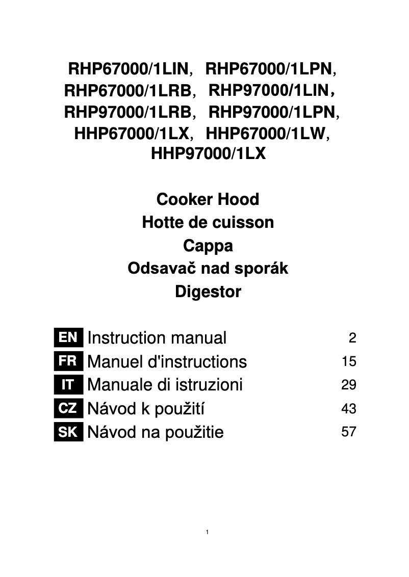 Page 1 de la notice Manuel utilisateur Rosieres RHP67000