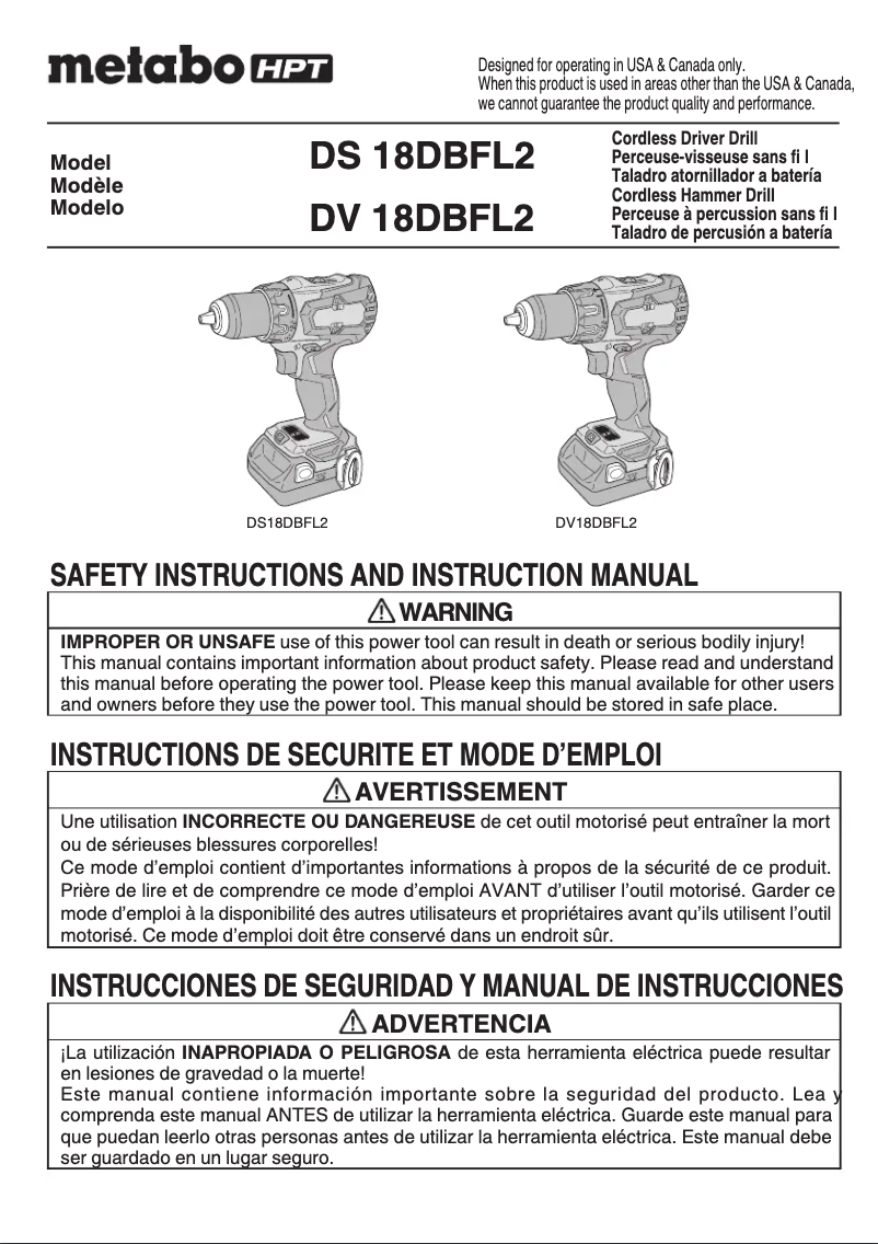 Page 1 de la notice Manuel utilisateur HiKOKI DS 18DBFL2