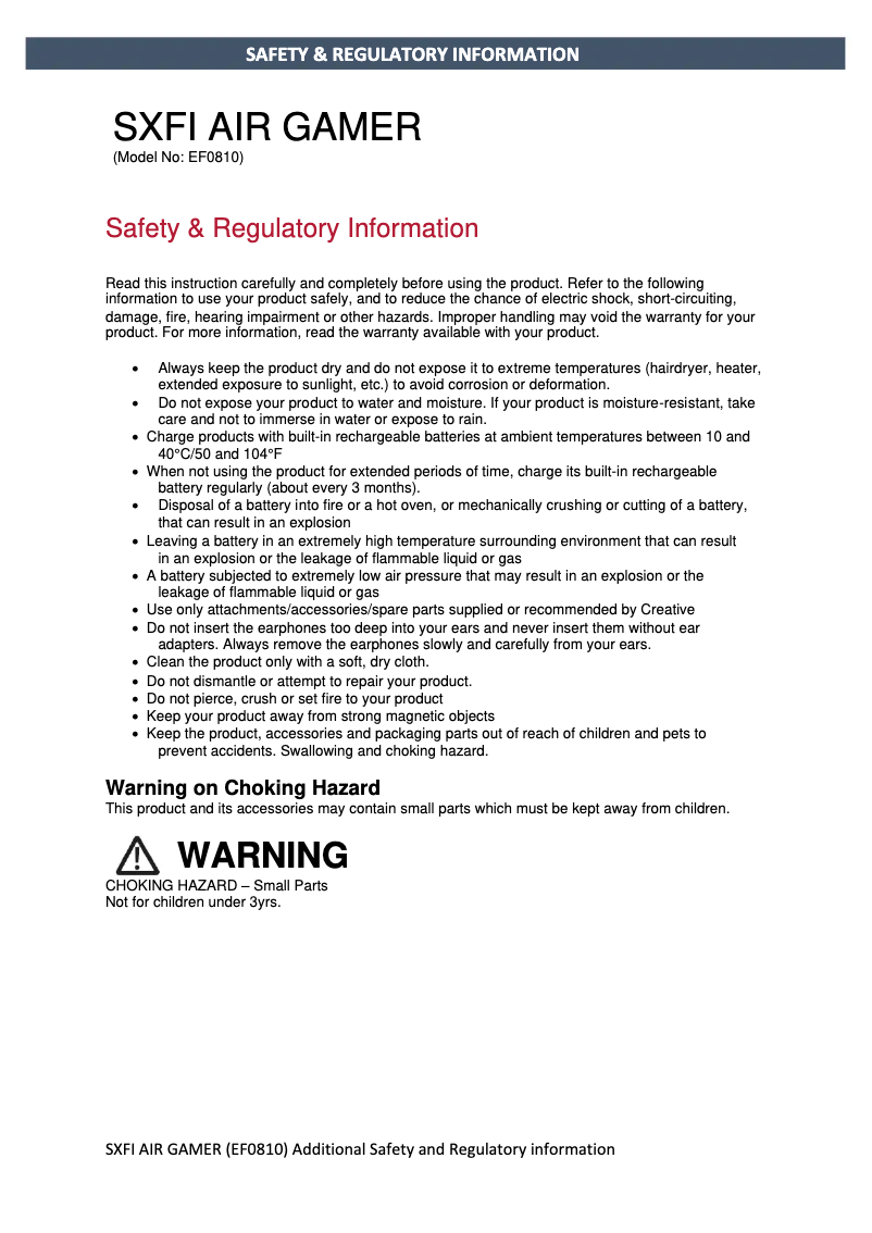 Página 1 del manual Instrucciones de seguridad Creative SXFI AIR Gamer
