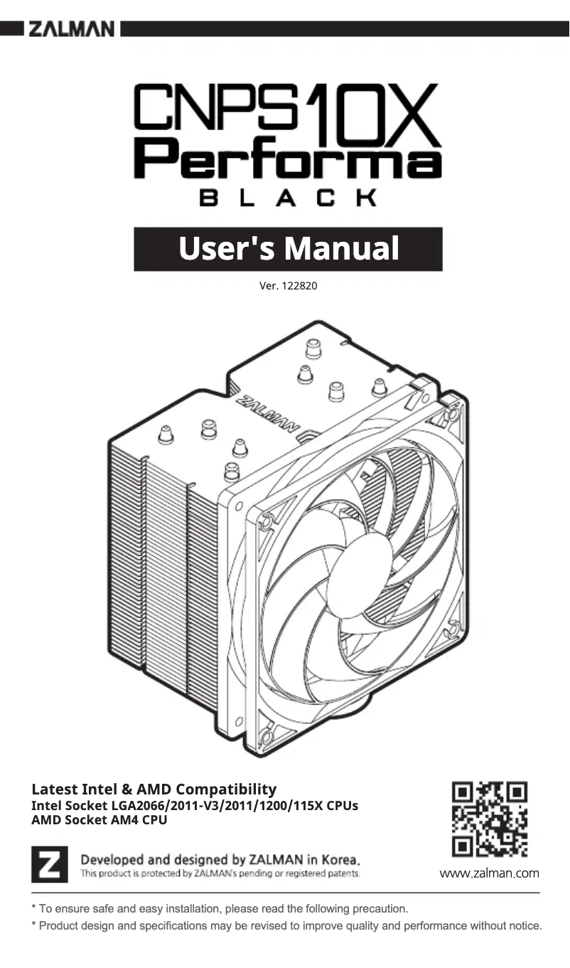 Page 1 de la notice Manuel utilisateur Zalman CNPS10X Performa