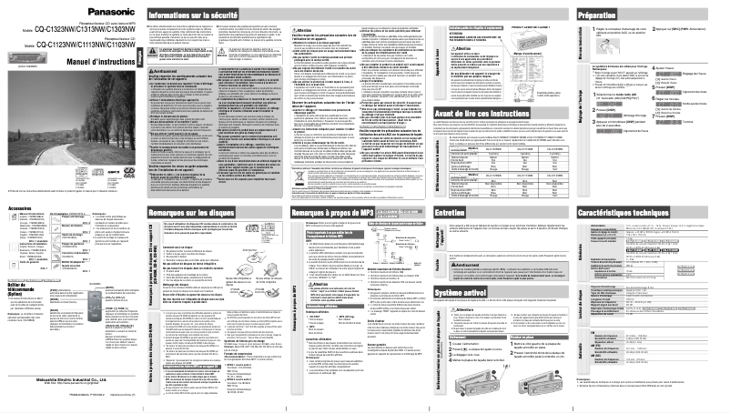 Page 1 of the manual User Manual Panasonic CQ-1303NW