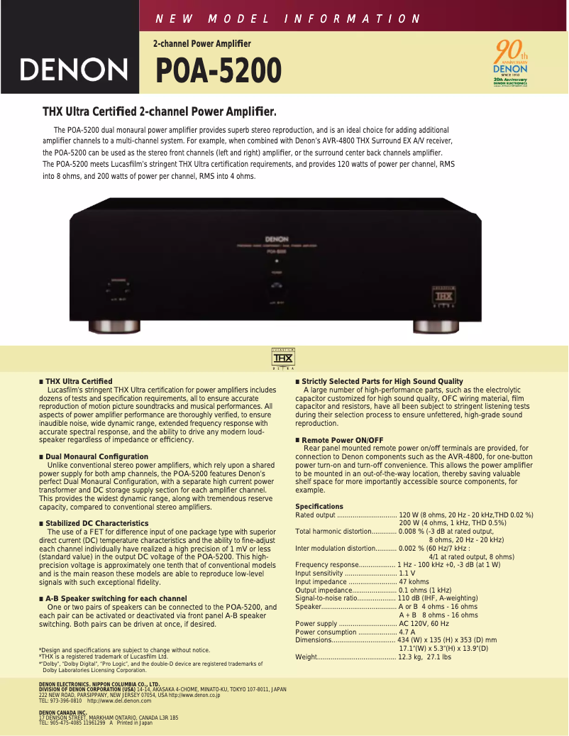 Page 1 of the manual User Manual Denon POA-5200