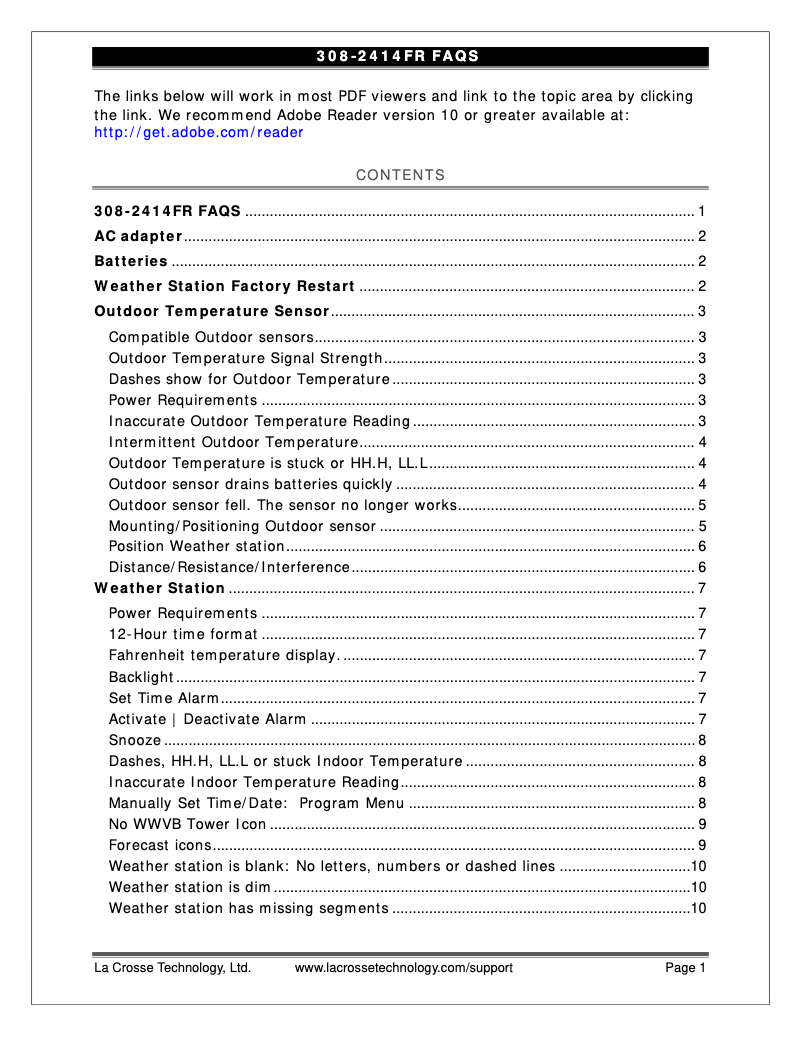 Page 1 de la notice FAQ La Crosse Technology 308-2414FR