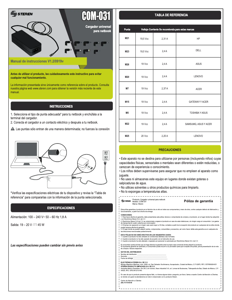 Page 1 de la notice Manuel utilisateur Steren COM-031