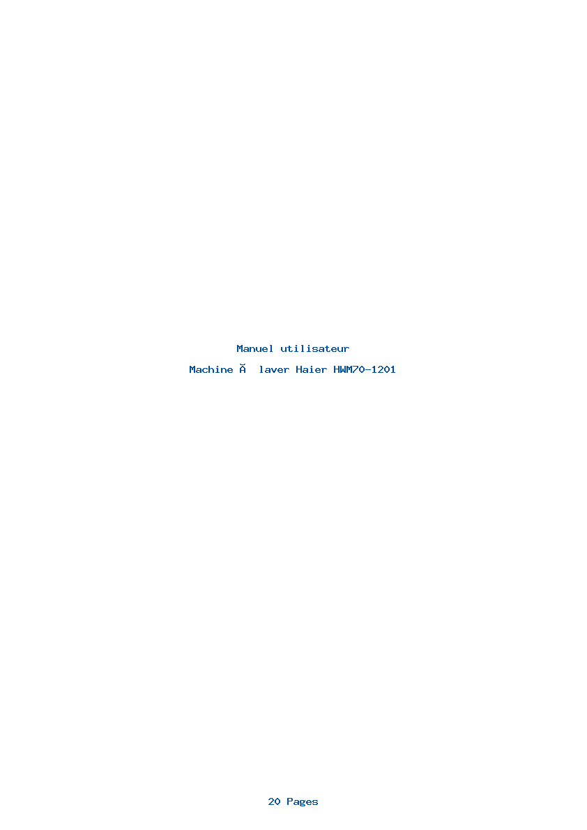 Page 1 de la notice Manuel utilisateur Haier HWM70-1201