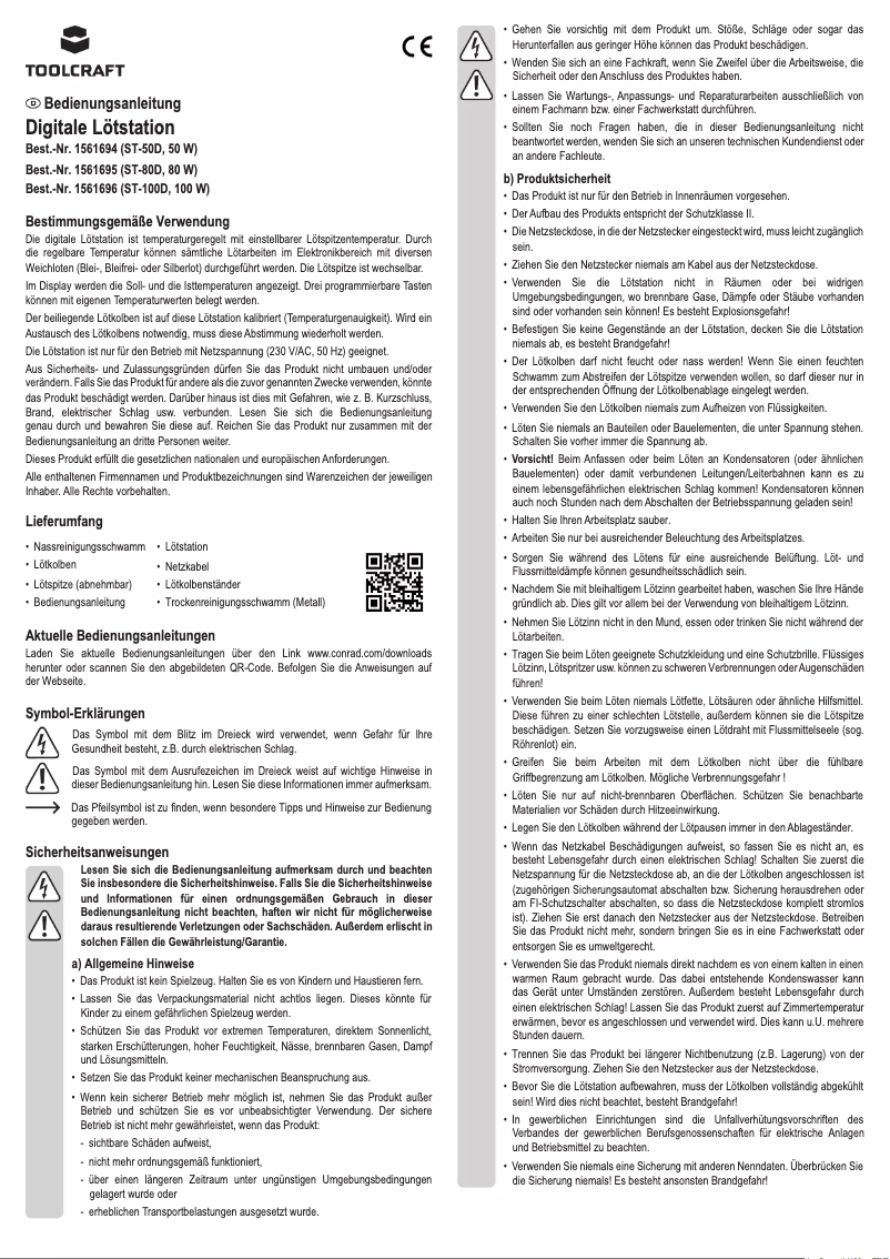 Page 1 de la notice Manuel utilisateur Toolcraft ST-80D